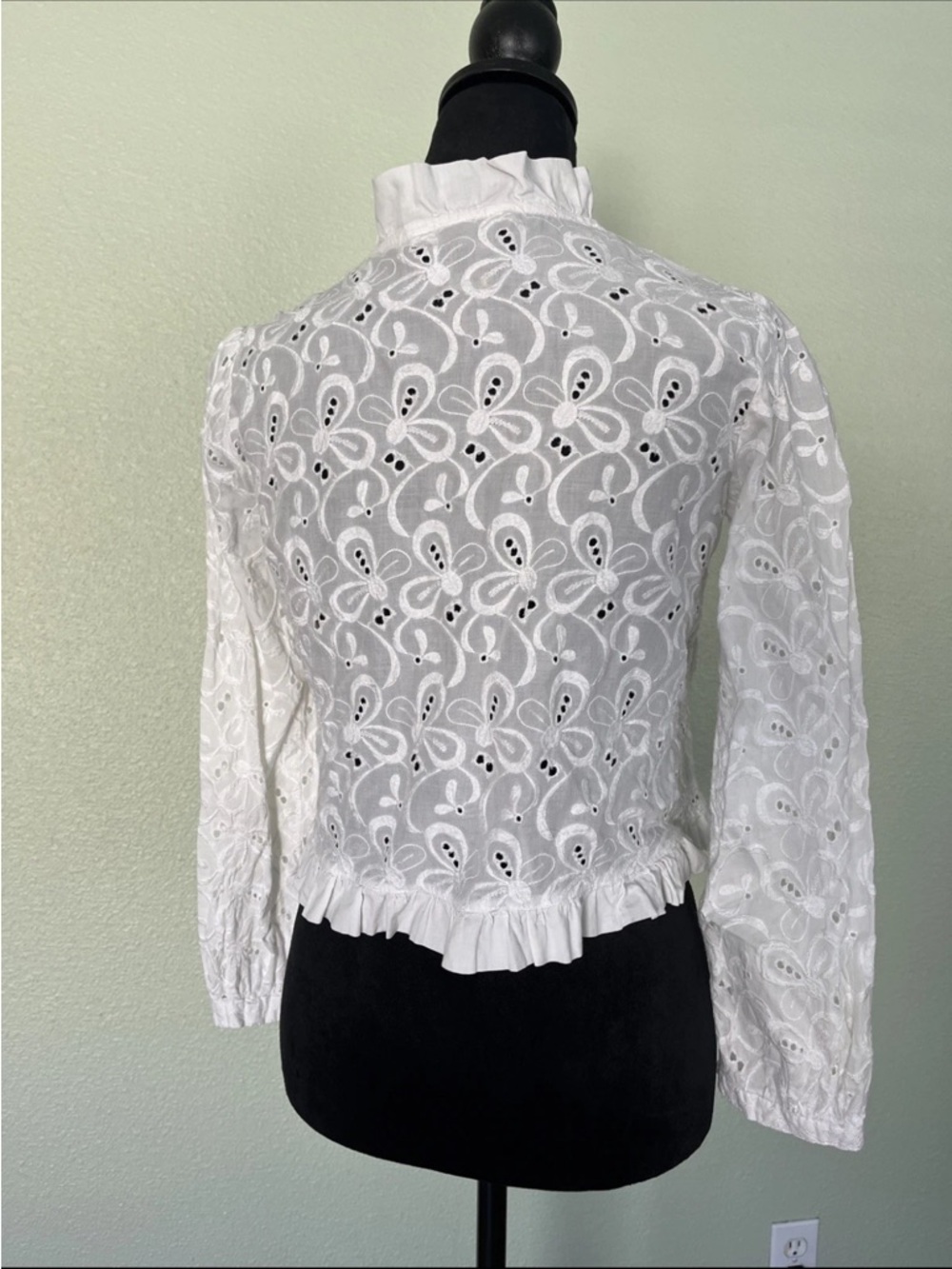 Women's White Eyelet Ruffle Jacket - Picture 4 of 5